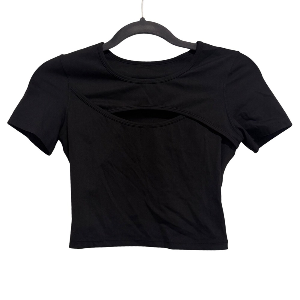 Halara Gym wear Crop Top Womens XS Black Short Sleeve Cutout Activewear